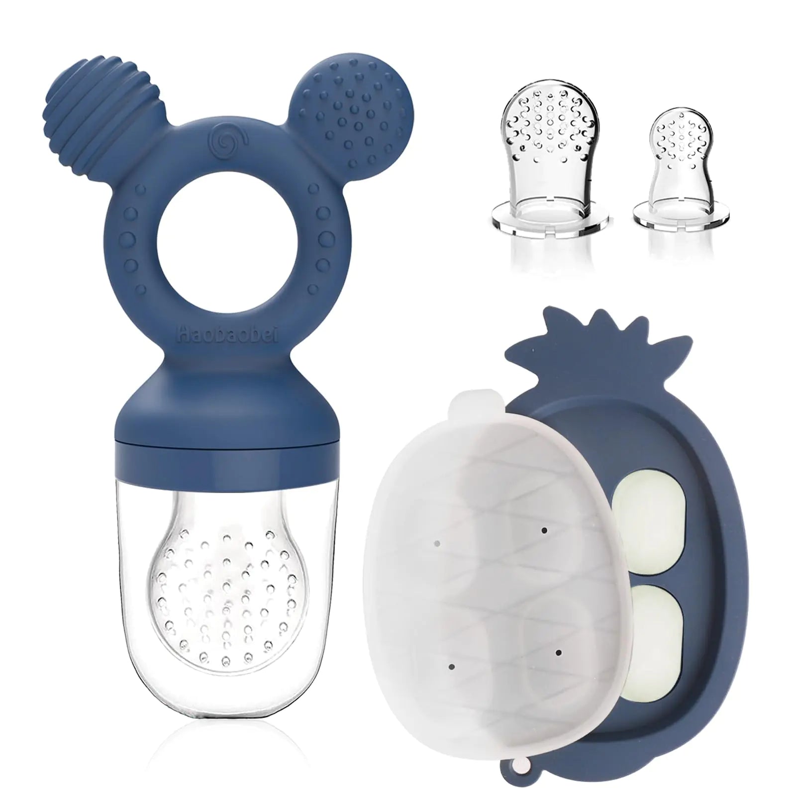 HAOBAOBEI Teething Toys Baby Fruit Food Feeder Breastmilk Popsicle Molds for Baby Cooling Relief (Blue Mini Mouse)